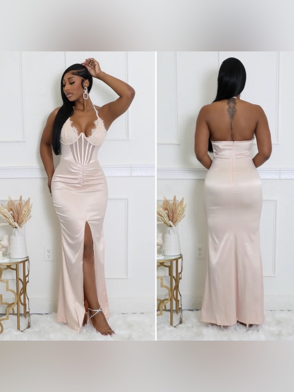 NWT GoodTime USA Light Pink Corset Halter Maxi Dress Women’s Medium Prom Formal